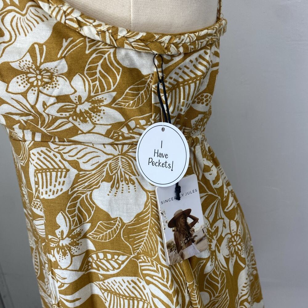 NWT Sincerely Jules Mini Dress Womens M Floral Strappy Tropical Linen Blend - Picture 4 of 13